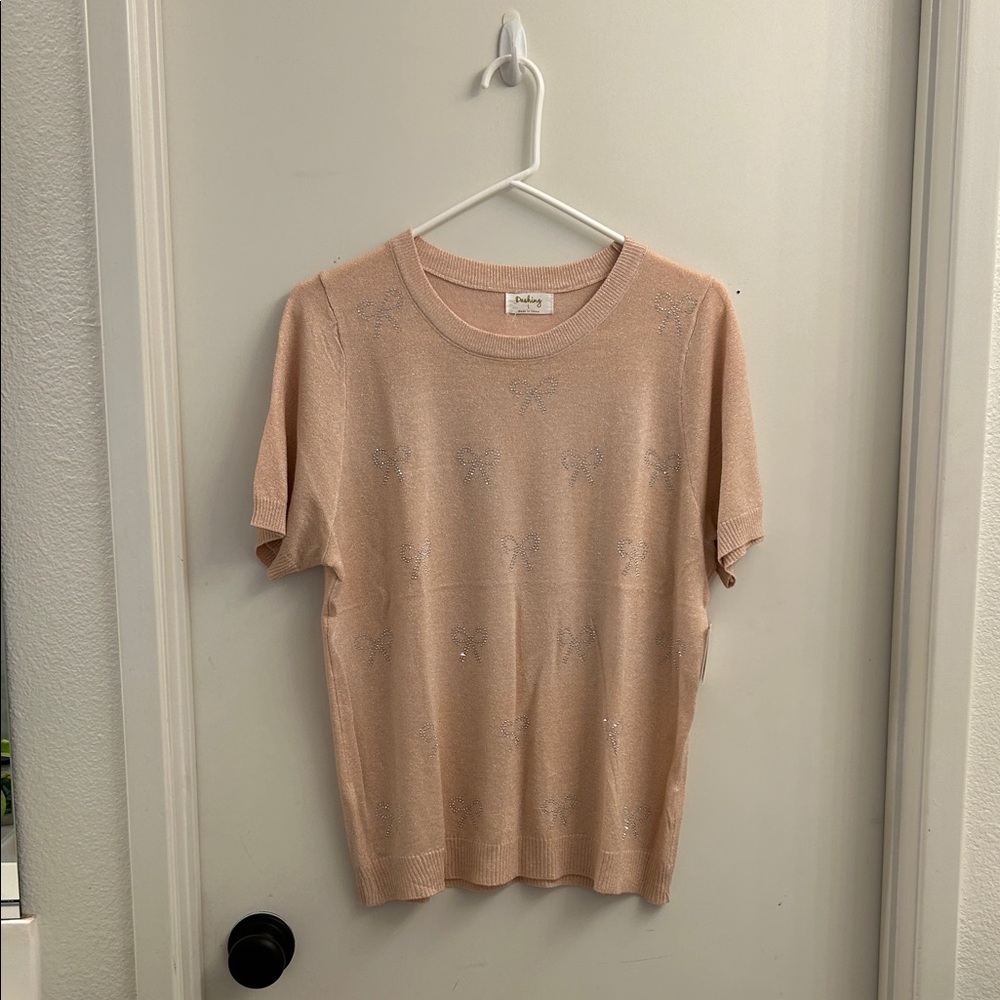 Beautiful Blush Pink Short-Sleeve Knit Top